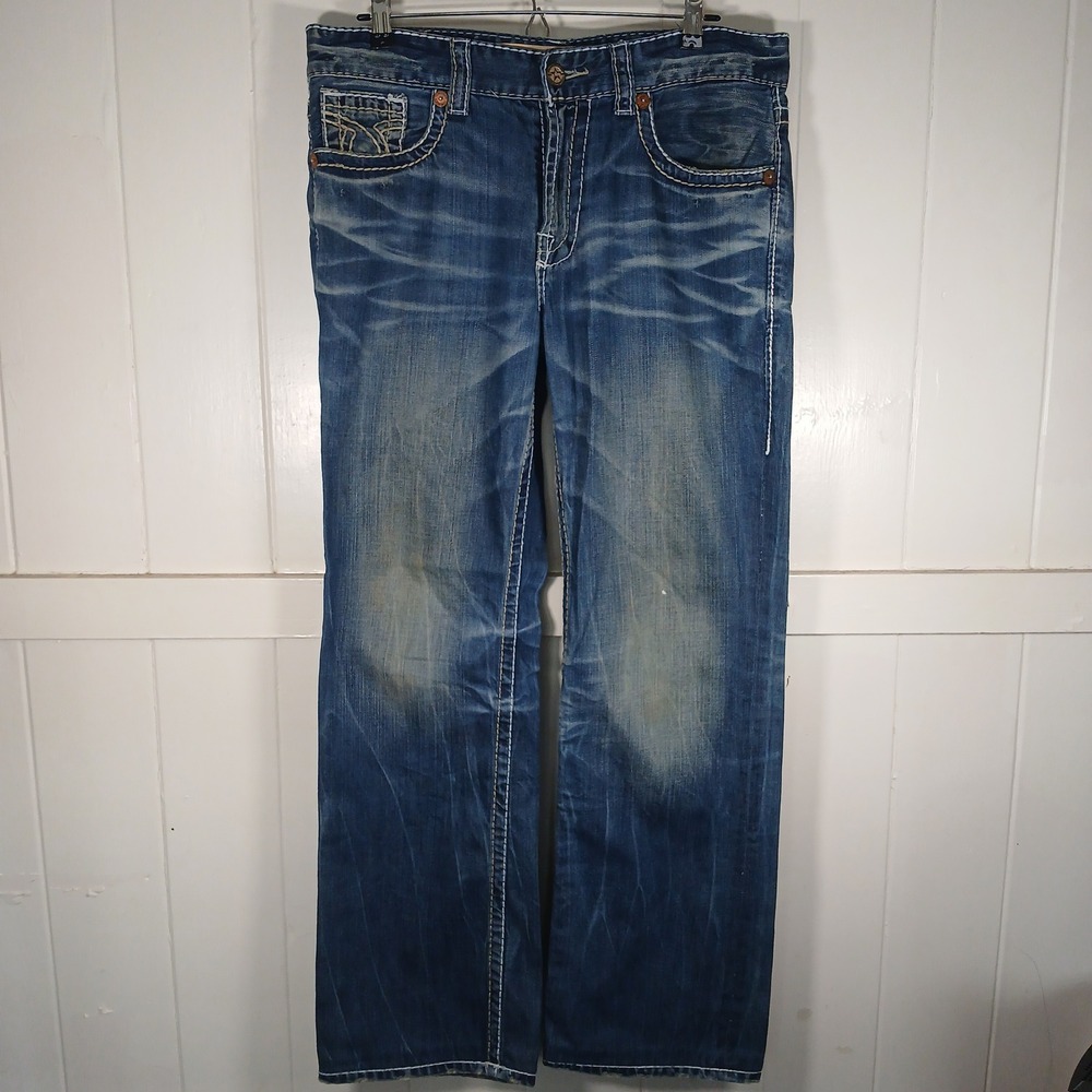 Big Star Pioneer Jeans Mens 33Lx30 Blue Bootcut Thick Stitch 9MP10C2CL